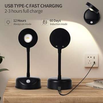 ZOOPEEN Rechargeable Cordless Picture Light,2200mAH Battery Operated Motion Sensor Wall Sconces,3 Color & Stepless Dimming Up Wall Art Lights for Paintings,Indoor Stick on Accent Lighting Decor(Black)