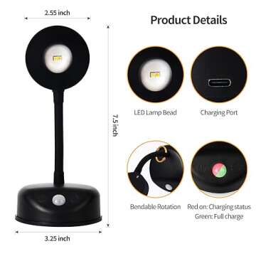 ZOOPEEN Rechargeable Cordless Picture Light,2200mAH Battery Operated Motion Sensor Wall Sconces,3 Color & Stepless Dimming Up Wall Art Lights for Paintings,Indoor Stick on Accent Lighting Decor(Black)