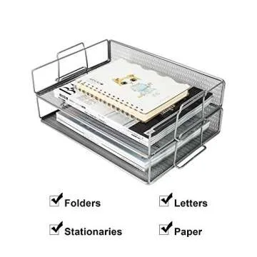 EasyPAG 2 Tier Stackable Letter Tray Desk Organizer | Stackable Paper Tray Organizer | The Mesh Collection ,Silver