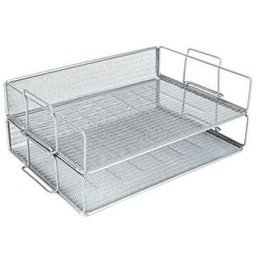 EasyPAG 2 Tier Stackable Letter Tray Desk Organizer | Stackable Paper Tray Organizer | The Mesh Collection ,Silver
