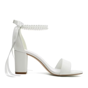 YWXYMGE Elegant Block Heel Wedding Shoes for Brides