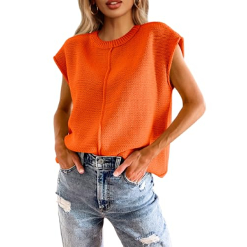 Saodimallsu Women's Casual Crew Neck Cap Sleeve Sweater