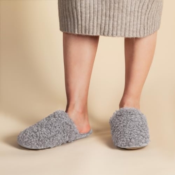 Furry Faux Wool Slippers for Women in Ash Gray