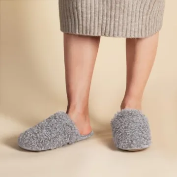 Furry Faux Wool Slippers for Women in Ash Gray