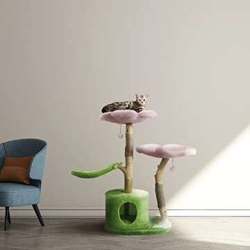 KBSPETS Wood Floral Cat Tree, Wooden Cat Tower, Modern Cat House, Cat Furniture, Cat Gift, Luxury Ca...