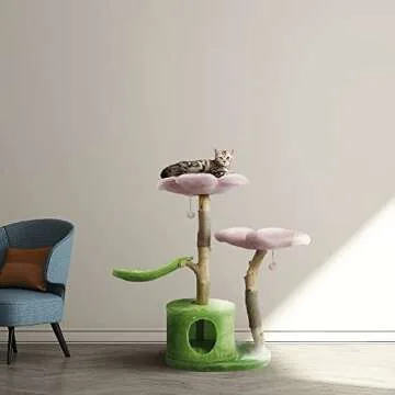 KBSPETS Wood Floral Cat Tree, Wooden Cat Tower, Modern Cat House, Cat Furniture, Cat Gift, Luxury Ca...