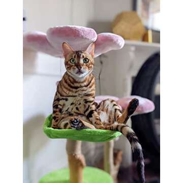 KBSPETS Wood Floral Cat Tree, Wooden Cat Tower, Modern Cat House, Cat Furniture, Cat Gift, Luxury Cat Condo, Flower Cat Tree (Cherry Blossom)