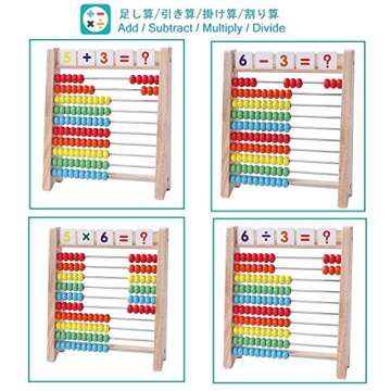 Wooden Abacus for Kids - Fun Math Manipulatives & Learning Clock
