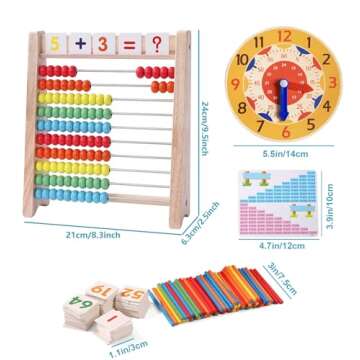 Wooden Abacus for Kids - Fun Math Manipulatives & Learning Clock