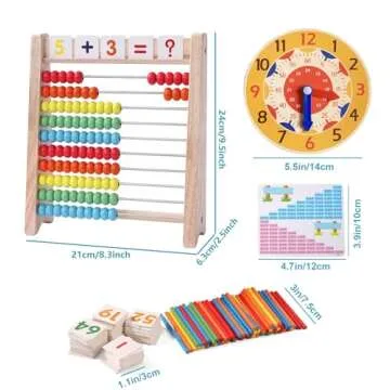 Wooden Abacus for Kids - Fun Math Manipulatives & Learning Clock