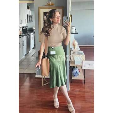 LIYOHON Womens Tops Dressy Casual Cute Tops Mock Turtleneck Business T Shirts Outfits 2025 Oatmeal-M