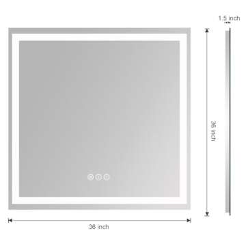 ODDSAN 36"x36" Lighted Mirror for Bathroom Wall, Vanity Mirror with Lights, Anti-Fog (Backlit and Front Lighted)