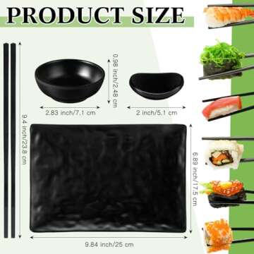 Didaey 16 Pcs Sushi Plate Set for Four, 4 Japanese Style Sushi Plates 4 Soy Sauce Bowls 4 Pair Chops...