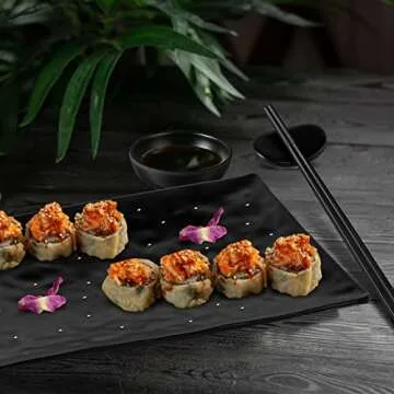 Didaey 16 Pcs Sushi Plate Set for Four, 4 Japanese Style Sushi Plates 4 Soy Sauce Bowls 4 Pair Chopsticks and 4 Chopstick Holders Sushi Dinner Dinnerware Set