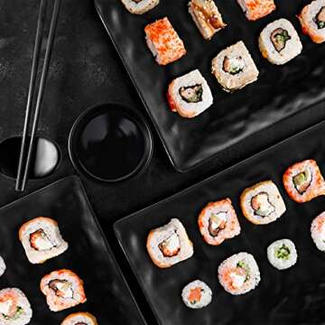 Didaey 16 Pcs Sushi Plate Set for Four, 4 Japanese Style Sushi Plates 4 Soy Sauce Bowls 4 Pair Chopsticks and 4 Chopstick Holders Sushi Dinner Dinnerware Set