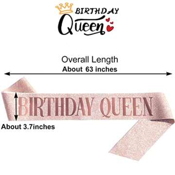 BLUPLE Birthday Queen Sash Rose Gold Birthday Sash for Women Girls Gift, Birthday Decorations Party ...