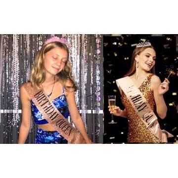 BLUPLE Birthday Queen Sash Rose Gold Birthday Sash for Women Girls Gift, Birthday Decorations Party Favors