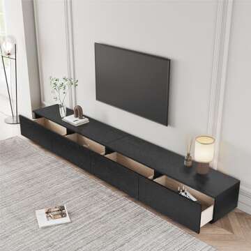 POVISON 78.74" Modern Solid Wood TV Stand with Storage, Fully Assembled, Large Entertainment Center 4 Drawers, TV Media Console Living Room TV Stand Black