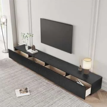 POVISON 78.74" Modern Solid Wood TV Stand with Storage, Fully Assembled, Large Entertainment Center 4 Drawers, TV Media Console Living Room TV Stand Black