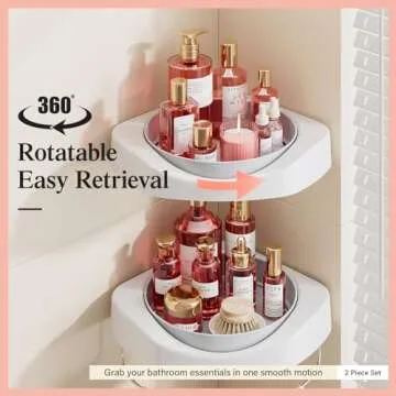 LAMU Corner Shower Caddy, 360° Rotating Organizer