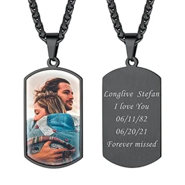 Customized Necklace Black Dog Tag Personalized for Men Picture Chain Photo Pendant Custom Circle Cha...