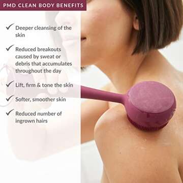 PMD Beauty Clean Body - Smart Body Cleansing Device with Silicone Brush & Three Interchangeable Attachments - Waterproof - SonicGlow Vibration - Cleanse,Exfoliate,& Massage Body