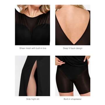 Popilush Formal Long Sleeve Dresses for Women Corset Shapewear Bodycon Long Dress Mesh Long Sleeve Party Dress 2025 Black