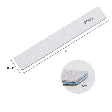 25 Count 80 Grit Rectangle Nail Files for Acrylic Nails, Reusable Buffering Files Double Sided Emery Boards for Nails