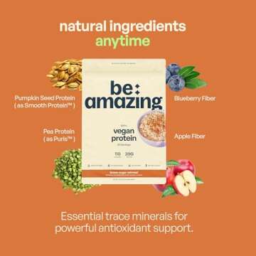 Be Amazing Vegan Protein Powder | 20g Plant-Based Protein with Prebiotics Fibers | Sugar-and-Gluten-Free Shake Mix, Low Carb Non-Dairy Smoothie | Brown Sugar Oatmeal, 25 Servings