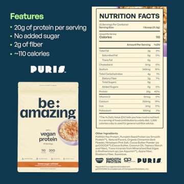 Be Amazing Vegan Protein Powder | 20g Plant-Based Protein with Prebiotics Fibers | Sugar-and-Gluten-Free Shake Mix, Low Carb Non-Dairy Smoothie | Brown Sugar Oatmeal, 25 Servings