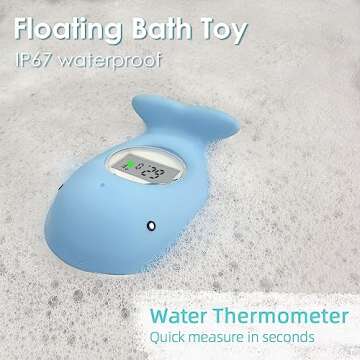 Baby Bath Tub Thermometer - Bathtub Water Thermometer with Room Temperature - Safety Floating Whale Bathtub Toy - New Upgraded Mute Flashing Alert, Gift for Mom Newborn Infant