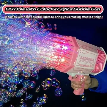 69 Holes Bubble Gun with Colorful Lights for Kids