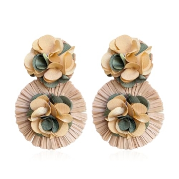 QIAOLEHUI Colorful Rattan Earrings for Women Statement Boho Raffia Straw Wrapped Flower Drop Dangle ...