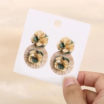 QIAOLEHUI Colorful Rattan Earrings for Women Statement Boho Raffia Straw Wrapped Flower Drop Dangle Earrings Summer Tropical Beach Jewelry (Brown)