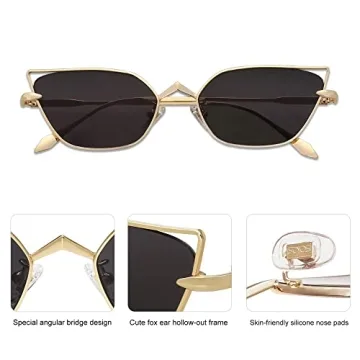 SOJOS Small Cateye Sunglasses Fashion Narrow Fun Trendy Rectangle Sunnies SJ1127,Gold/Grey