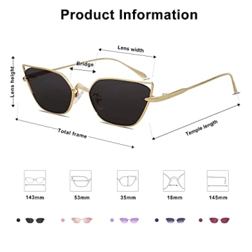 SOJOS Small Cateye Sunglasses Fashion Narrow Fun Trendy Rectangle Sunnies SJ1127,Gold/Grey