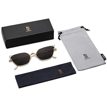 SOJOS Small Cateye Sunglasses Fashion Narrow Fun Trendy Rectangle Sunnies SJ1127,Gold/Grey