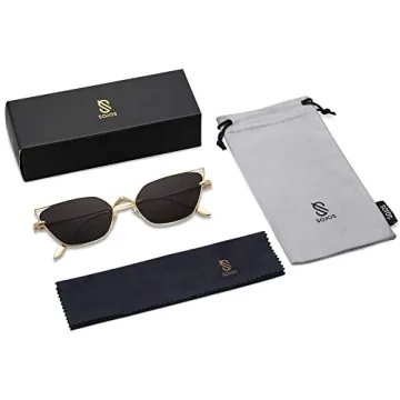 SOJOS Small Cateye Sunglasses Fashion Narrow Fun Trendy Rectangle Sunnies SJ1127,Gold/Grey