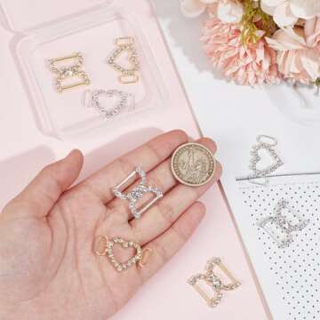 HOBBIESAY Sneaker Charms 8pcs Shoelaces Charms 2 Styles Metal Shoe Clips Heart D Shape Shoe Laces Charms Shoe Buckles Shoelaces Decorations Crystal Rhinestones Shoes Accessory for Sneakers Casual Shoe