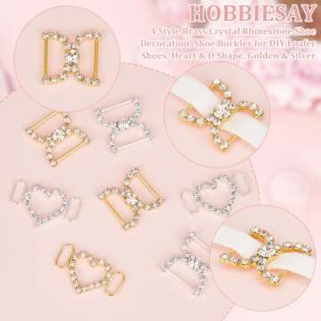 HOBBIESAY Sneaker Charms 8pcs Shoelaces Charms 2 Styles Metal Shoe Clips Heart D Shape Shoe Laces Charms Shoe Buckles Shoelaces Decorations Crystal Rhinestones Shoes Accessory for Sneakers Casual Shoe