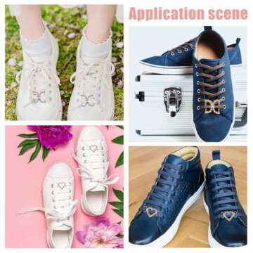 HOBBIESAY Sneaker Charms 8pcs Shoelaces Charms 2 Styles Metal Shoe Clips Heart D Shape Shoe Laces Charms Shoe Buckles Shoelaces Decorations Crystal Rhinestones Shoes Accessory for Sneakers Casual Shoe