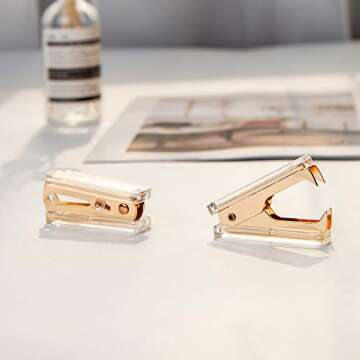 SIRMEDAL Chic Ultra Clear Acrylic and Gold Staple Remover for Office School Home, Desk Accessories