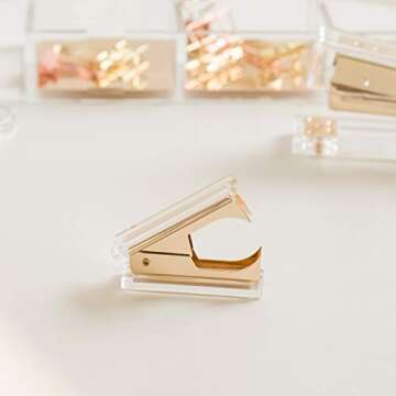 SIRMEDAL Chic Ultra Clear Acrylic and Gold Staple Remover for Office School Home, Desk Accessories