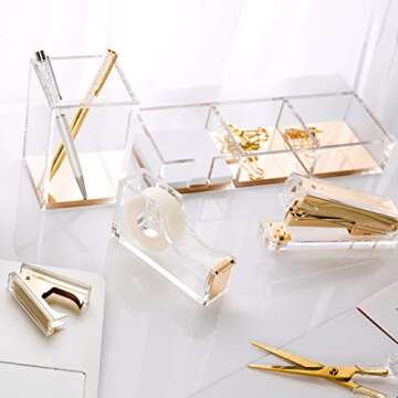 SIRMEDAL Chic Ultra Clear Acrylic and Gold Staple Remover for Office School Home, Desk Accessories