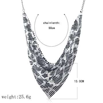FASUND Women Glitter Thick Metal Sequins Tassel Choker Necklace Chunky Bib Stetement Collar Scarf Ne...