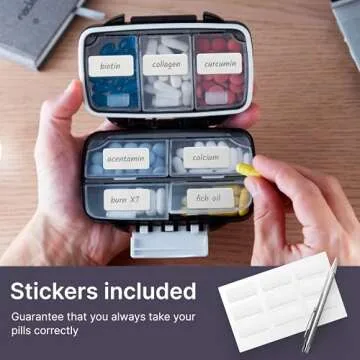 Travel Pill Organizer - Moisture Proof Portable Vitamin Holder with 7 Compartments, Compact Suppleme...