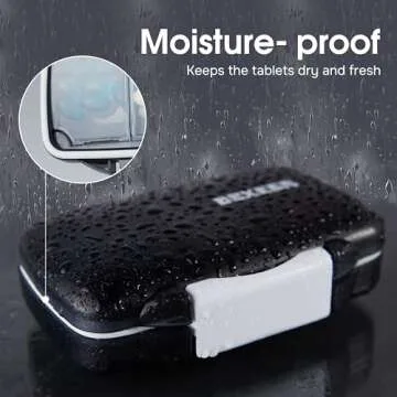 Travel Pill Organizer - Moisture Proof Portable Vitamin Holder with 7 Compartments, Compact Supplement Case for Purse Essential Medicine Kit fot Traveling Pocket Pharmacy with Labels, Black
