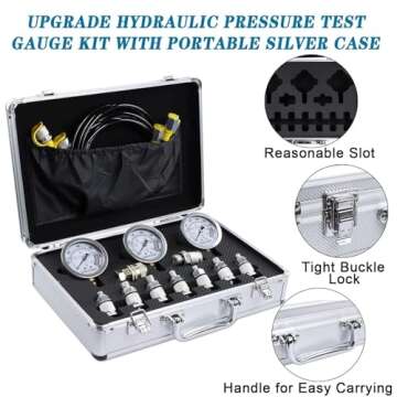 SINOCMP Hydraulic Pressure Test Kit, 3 Pressure Gauges 25/40/60MPa, 9 Couplings, 3 Test Hoses, Hydra...