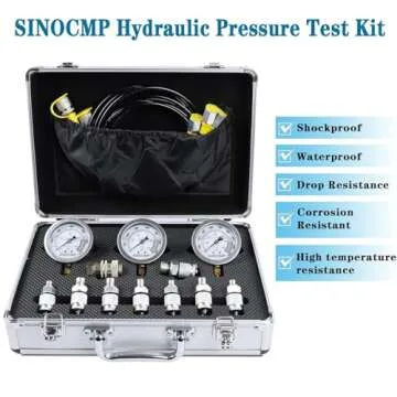 SINOCMP Hydraulic Pressure Test Kit, 3 Pressure Gauges 25/40/60MPa, 9 Couplings, 3 Test Hoses, Hydraulic Test Gauge Kit for Excavator Construction Machinery