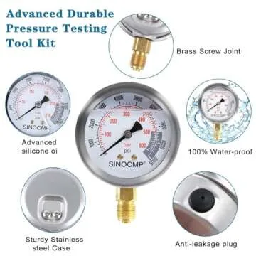 SINOCMP Hydraulic Pressure Test Kit, 3 Pressure Gauges 25/40/60MPa, 9 Couplings, 3 Test Hoses, Hydraulic Test Gauge Kit for Excavator Construction Machinery